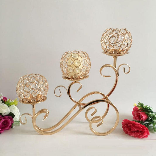 3 Tiers Crystal Candle Holder With Golden Stand