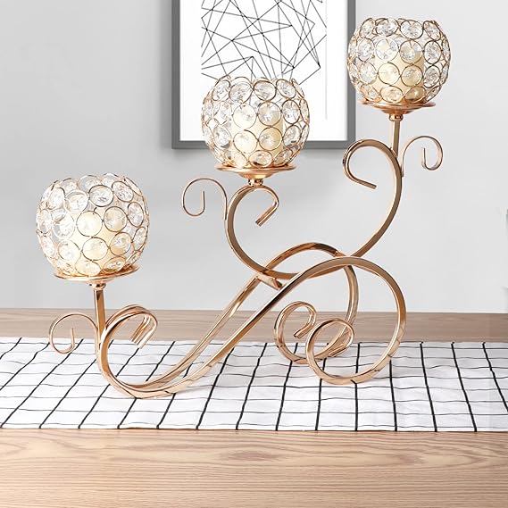 3 Tiers Crystal Candle Holder With Golden Stand