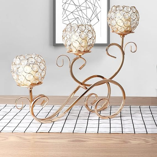 3 Tiers Crystal Candle Holder With Golden Stand