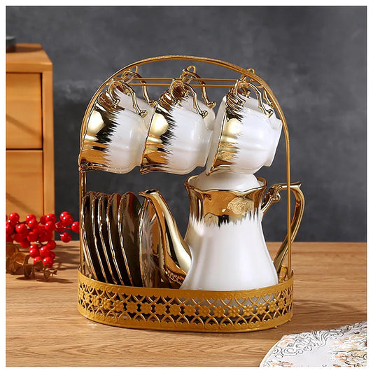 Gold Textured Luxury Teapot Set - 14Pcs