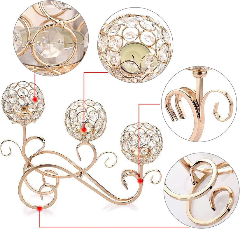 3 Tiers Crystal Candle Holder With Golden Stand