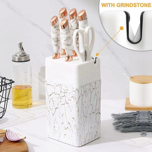 7-Piece Marbling Stainless Steel Knife Set with Knife Block