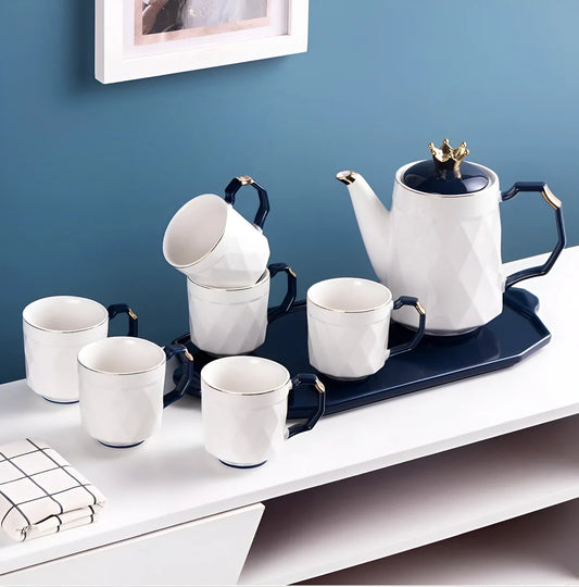 Luxury porcelain turkish ceramic tea set with tray and Crown Lid