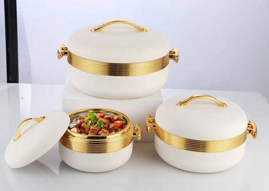 Premium Design 3pcs Food Warmer Set With Golden Handles