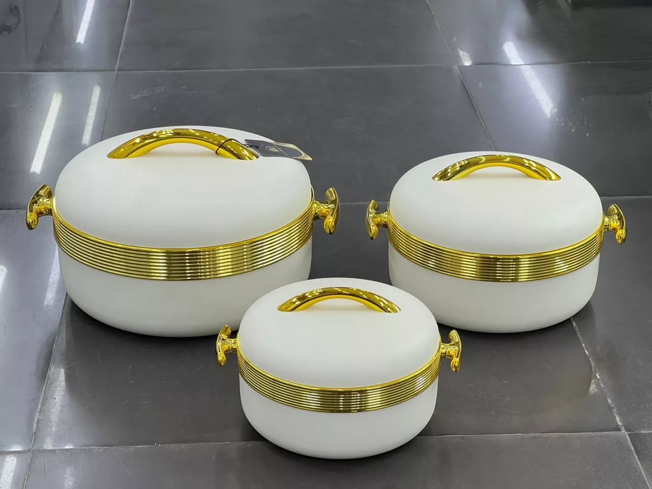Premium Design 3pcs Food Warmer Set With Golden Handles