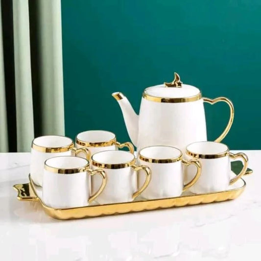 Classical Gold-Trimmed Tea Set With Serving Tray