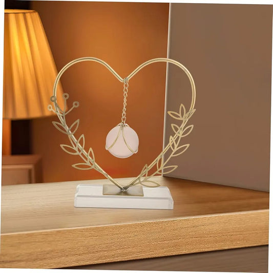 Gold Metal Heart Shape Leaf Metal Ornament With Crystal Ball