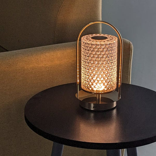 Rechargeable Vintage LED Crystal Lantern Table Lamp with Metal Handle