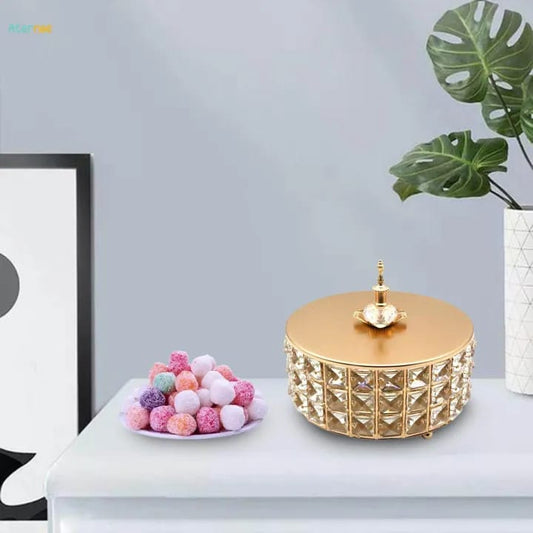 Decorative Golden Crystal Glass Candy Jar