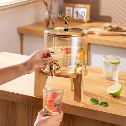 Glass Beverage Juice Dispenser Bucket  With Deer Lid