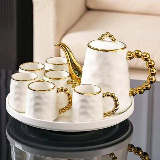British Style Luxury Rotating Tea Set With Gradient Golden Pearl Handles