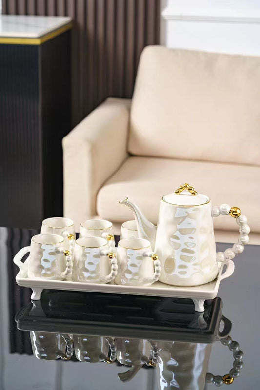 British Royal Series Pearl White Porcelain Tea Set