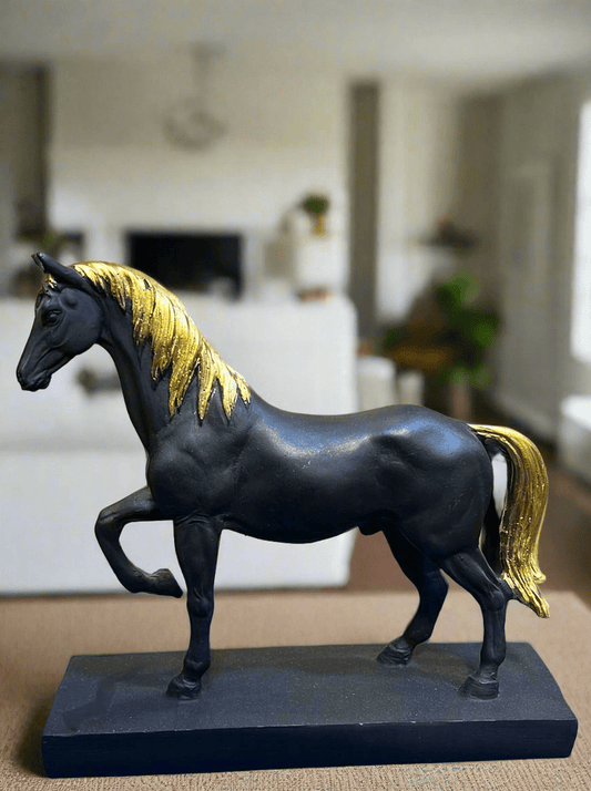 Black Horse Figurine with Gold Accents